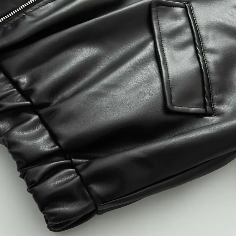 Faionable ZR Sle épissé effet cuir Jaet manteau pour femmes rue Sle chaleur longue fermeture à glissière avec chapeau