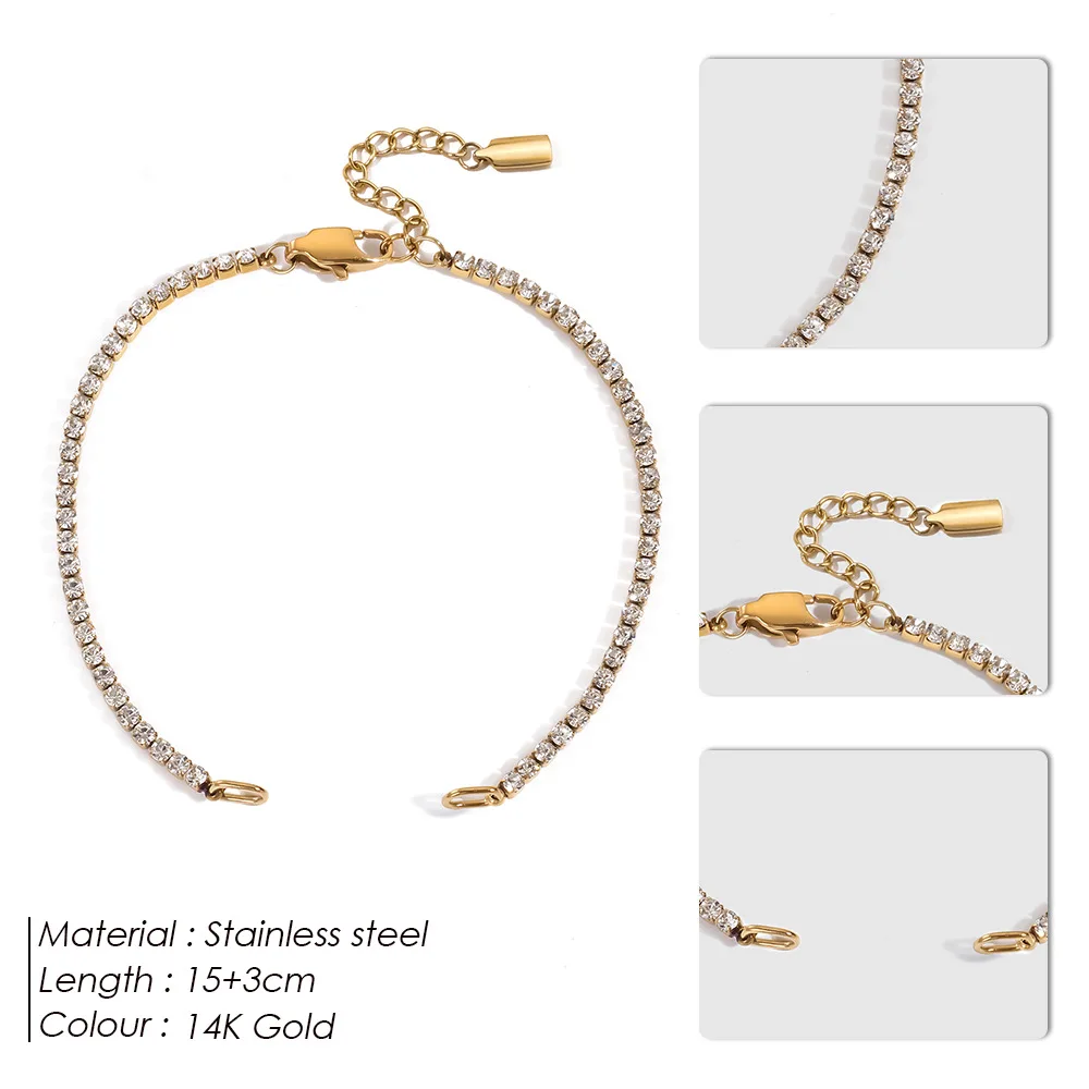 DOREMI Stainless Steel Adjustable Rhinestone Tennis Bracelet Chain Slider Bracelets Findings for DIY Jewelry Making Supplies