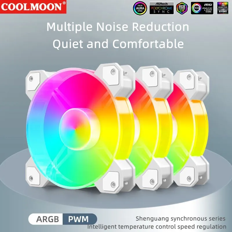 COOLMOON YH White ARGB 5V 3Pin PWM Fan 12cm Support AURA SYNC Temperature Control Motherboard Synchronous Rgb Silent Cooling Fan