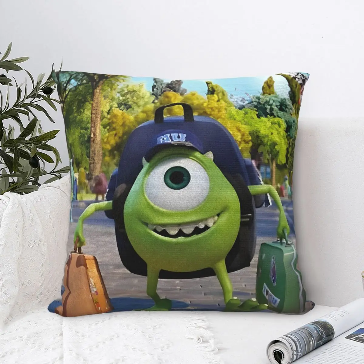 Mike Wazowski Pillow Cases Monsters Inc Cushion Covers Novelty Zipper Decorative Pillowcase for Bed 40x40cm