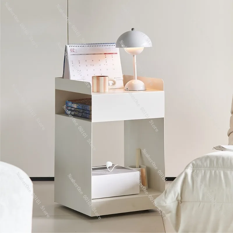 Nordic Designer Sofa Side Table Mobile Bedside Cabinet Rolling Storage Trolley Modern Bedroom Nightstand Minimalist Living Room - view 3