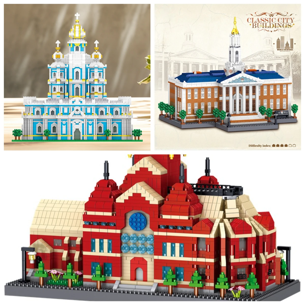 MOC Famous Smolny Church Harvard Memorial Hall Building Blocks Set Business Landmark School DIY Toys For Children Birthday Gifts
