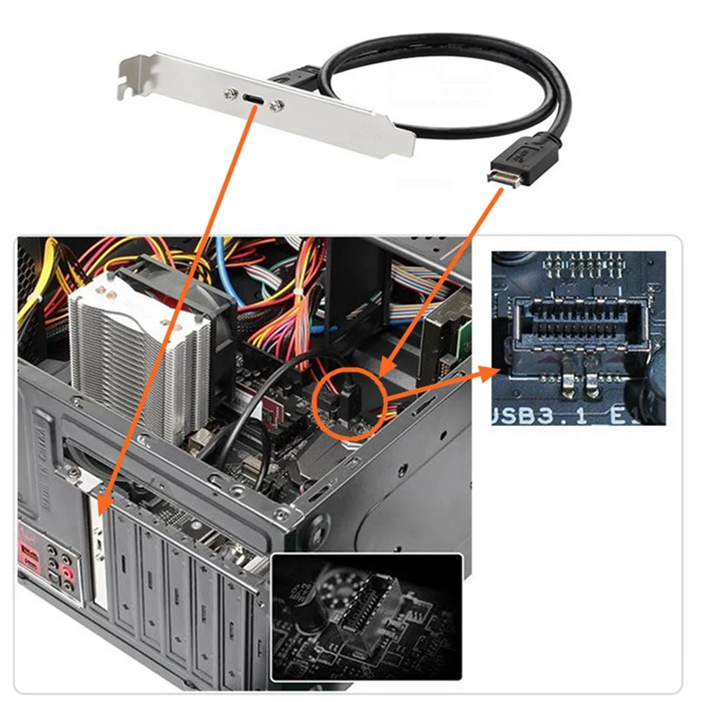 Motherboard expansion cable connector, expansion cable with mounting screws, USB 3.1 E-type to USB-C type front board head