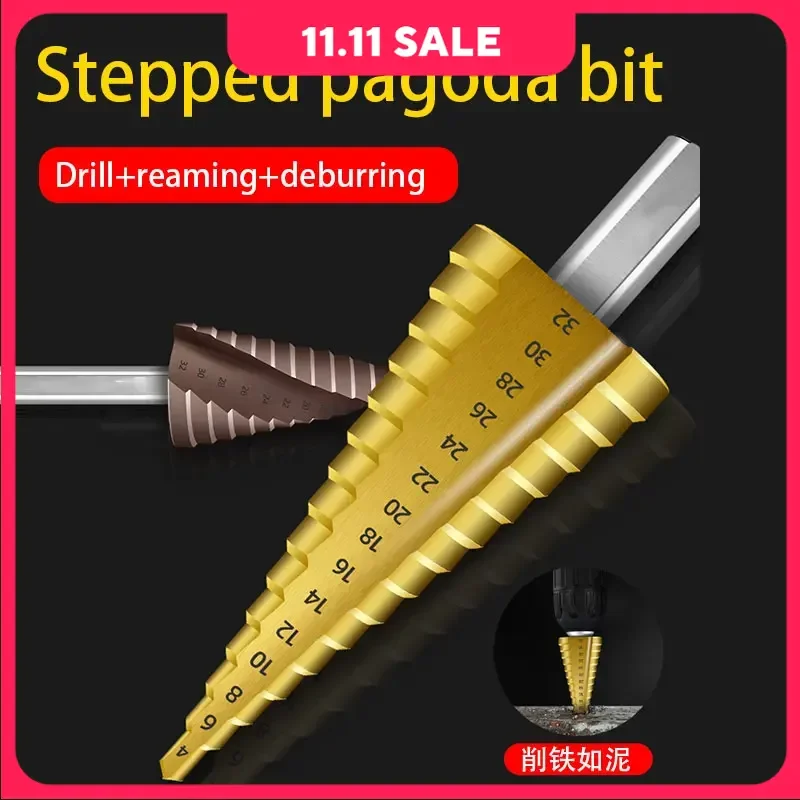 

4-12 4-20 4-30 4-32 4-40MM Pagoda Drill Screw Drill Core Drilling Tool High Speed Steel Spiral Grooved Metal Step Drill Bit