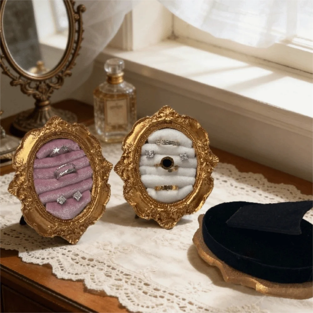 

Винтажная подставка для золотых колец, бархатный органайзер, фоторамка, замшевый поднос для сережек, изысканный держатель для колец, стеллаж для выставки товаров ювелирных изделий