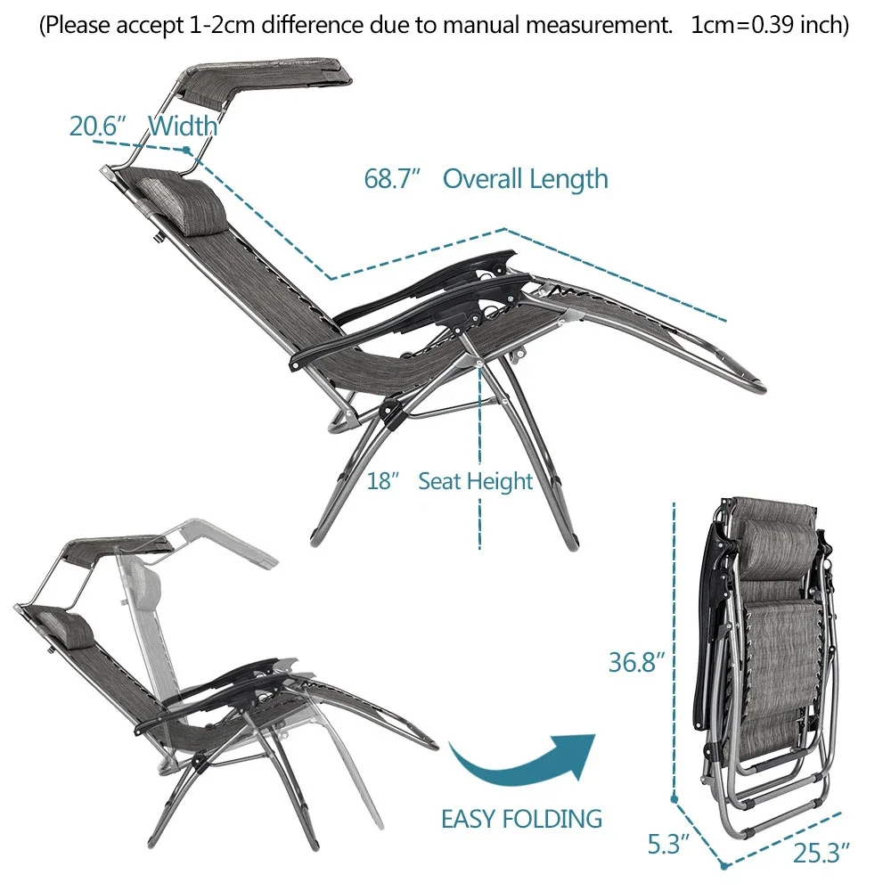 Infinity Zero Gravity Chair with Awning Lounge Patio Chairs with Pillow and Utility Tray Adjustable Folding Recliner for Deck