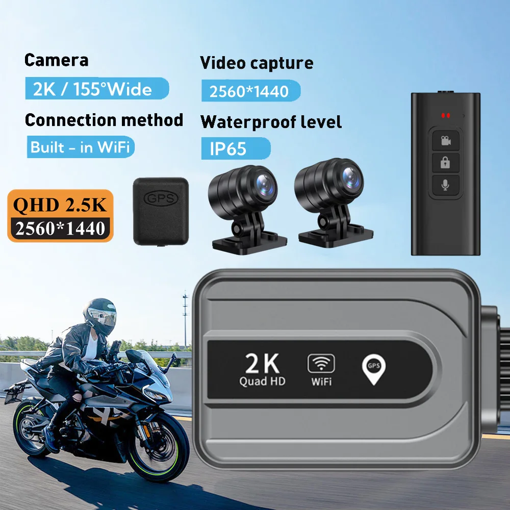 2K  WiFi riding machine waterproof high definitionscreenless dual recording GPS parking monitoring motorcycle recorder