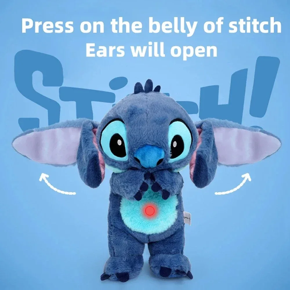 Kawaii Stitch Plush Doll Baby Sleeping Companion Sound Soothing Musical  Kawaii With Air Bag and Light Doll Breathing Toys Gifts