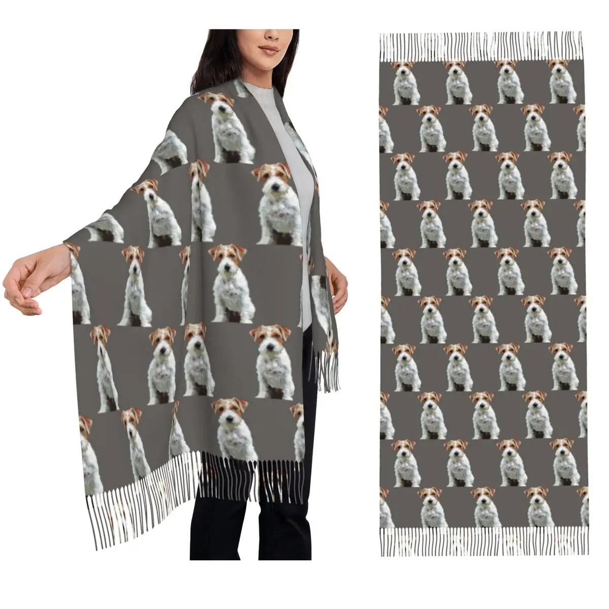 

Dog Jack Russell Terrier Rough Coat Scarf Tassel Scarves Women Soft Warm Shawls and Wraps Large Fall Winter Shawl Wrap