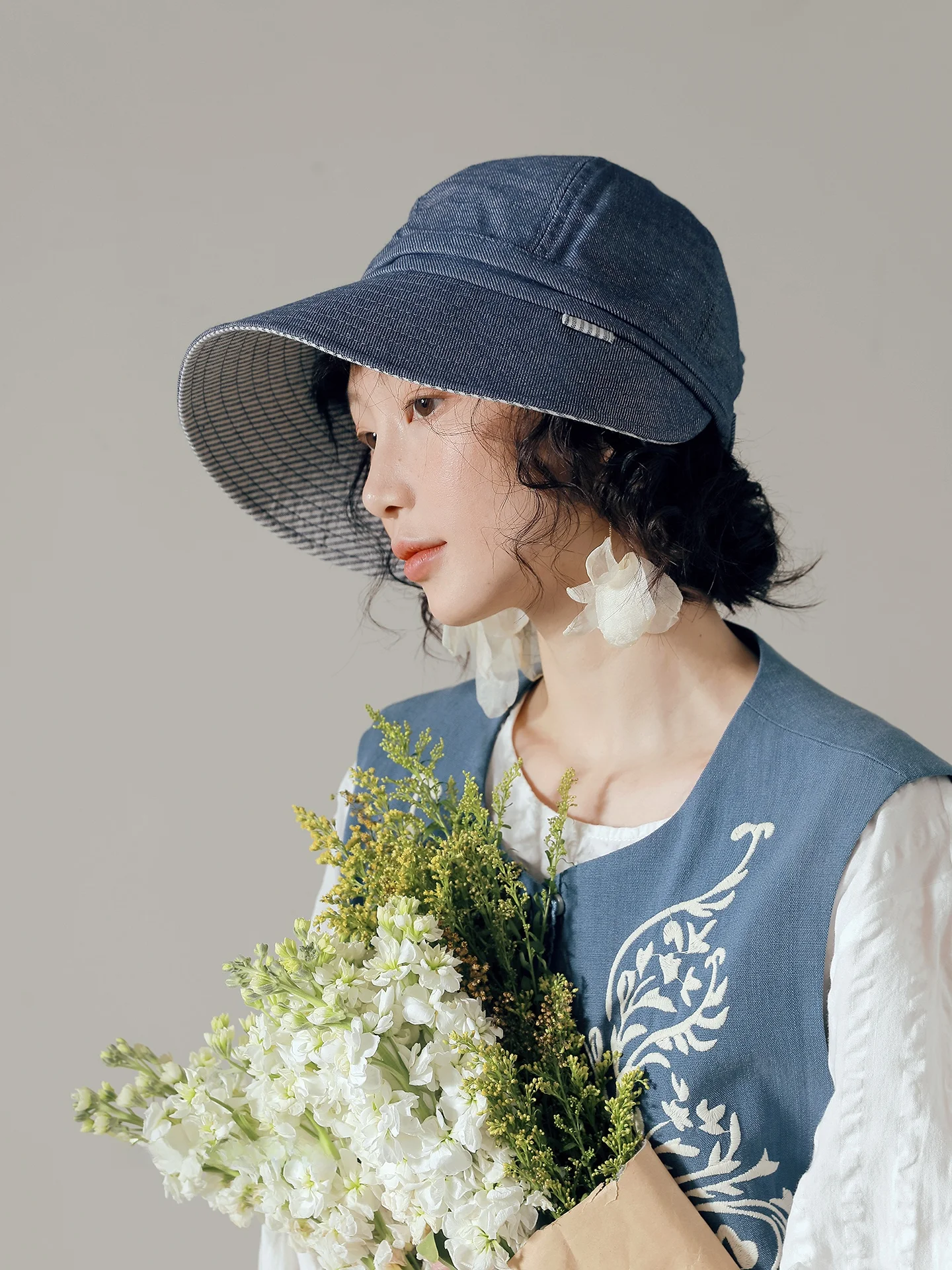 denim-sun-protection-hat-women's-summer-face-slimming-uv-protection-upf50-face-covering-baseball-cap-wide-brim-foldable-hat