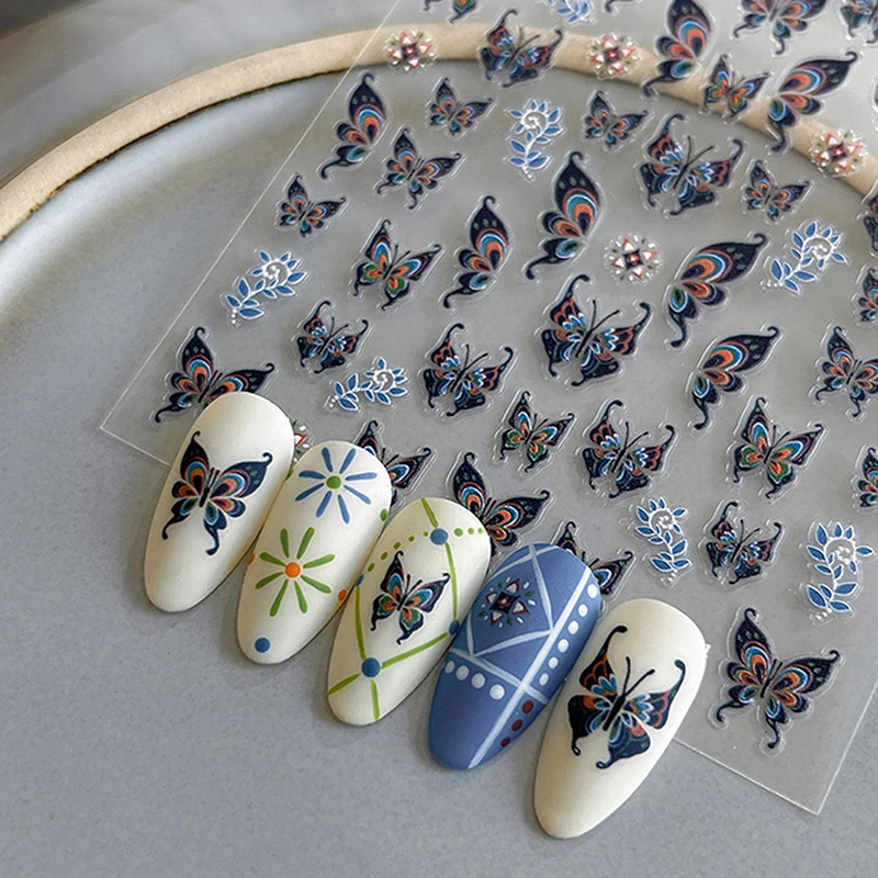 1 Sheet Chinese Style Butterfly Nail Art Stickers Self Adhesive Nail Decals Colorful Shell Light Nail Decal Shiny Manicure Salon