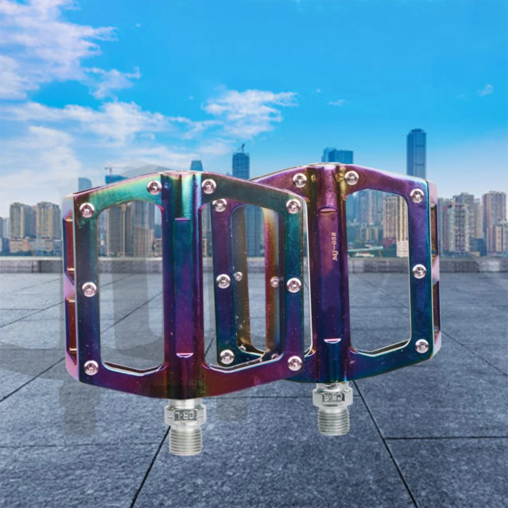 

1Pair Aluminum Alloy Bike Pedal Colorful Flat Design Anti-Slip Spike for Road Fixed Gear Mountain Bike Platform Pedal