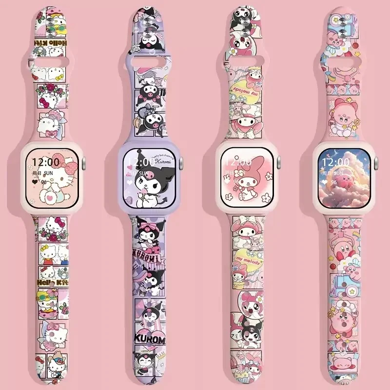 

For Apple Watch 7/8 Band Cartoon Sanrio Silicone Watch Band for Iwatchs 4th 5th 6th SE Strap Kuromi Printing Wristband 1/2/3th