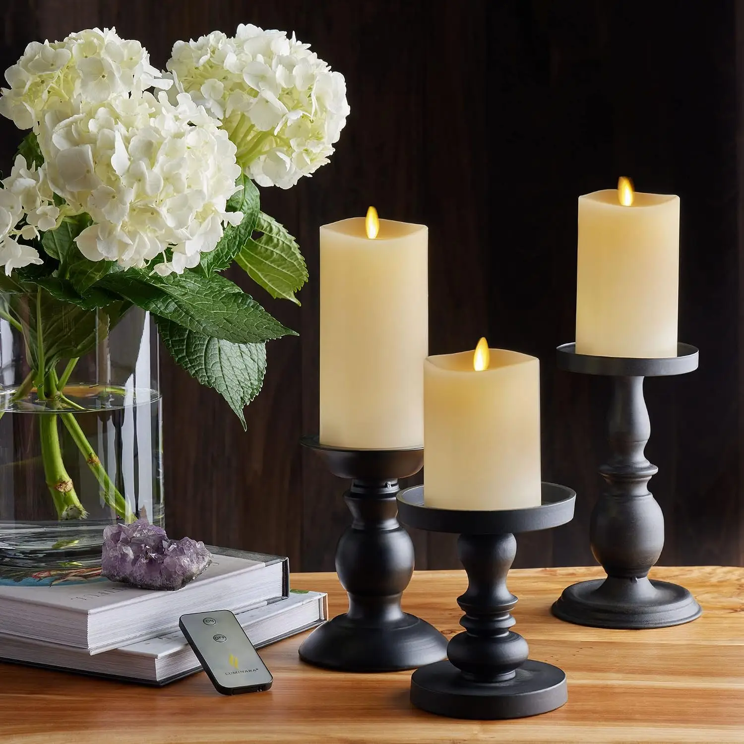 Remote Timer Battery Candle Set Warm Glow Flameless Ivory Pillar Moving Flame Melted Top