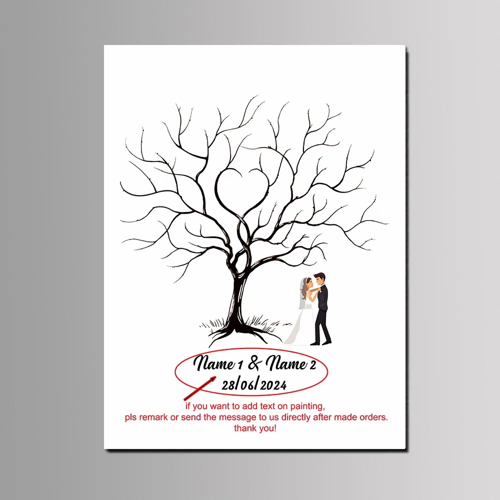 Personalized Name Date Fingerprint Wedding Tree Canvas Painting For Engagement Anniversary Party Decro Souvenir With Inkpad
