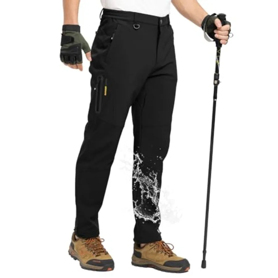 

TBMPOY Men's Snow Pants Fleece Lined Hiking Winter Waterproof Softshell Ski Outdoor Insulated Climbing Pants Zipper Pockets