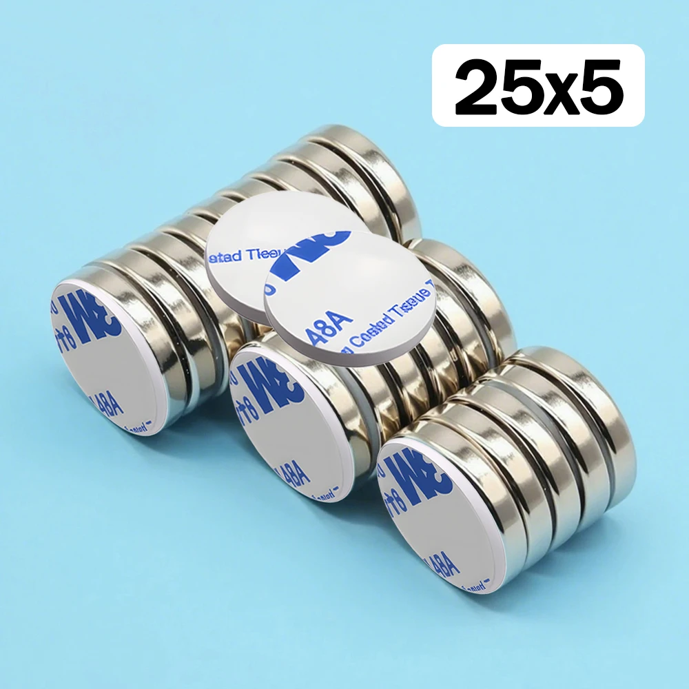 

Супермощный круглый неодимовый магнит 25x5 мм с двусторонним клейким покрытием, N35, сильный постоянный магнит.