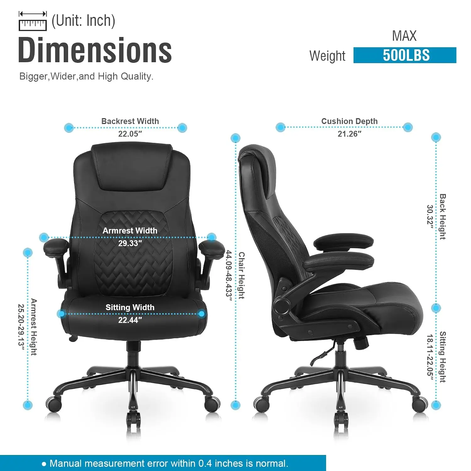 Big and Tall Executive Leather Office Chair for Heavy People with High Back | Comfortable/Comfy Heavy Duty Home, Customized