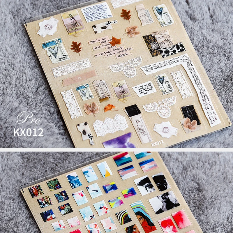 

1 Sheet 5D Realistic Famous Manuscripts Dry Flower Newspaper Painting Abstract Adhesive Nail Art Stickers Decals Manicure Charms