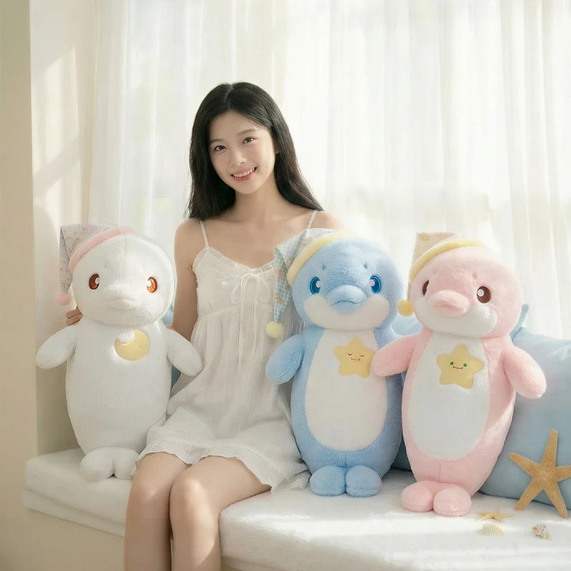 60 cm Notte stellata Piccolo delfino Peluche Blu Rosa Coppia Colori Delfino Cuscino di tiro Morbido Peluche Bambola Regalo per bambini