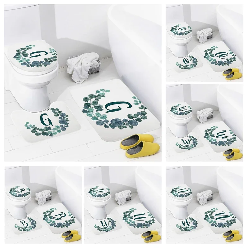 3pcs Letters and wreaths home bathroom floor mats Bath mat modern bathroom accessories rug Toilet mat Bathtub anti-slip carpet