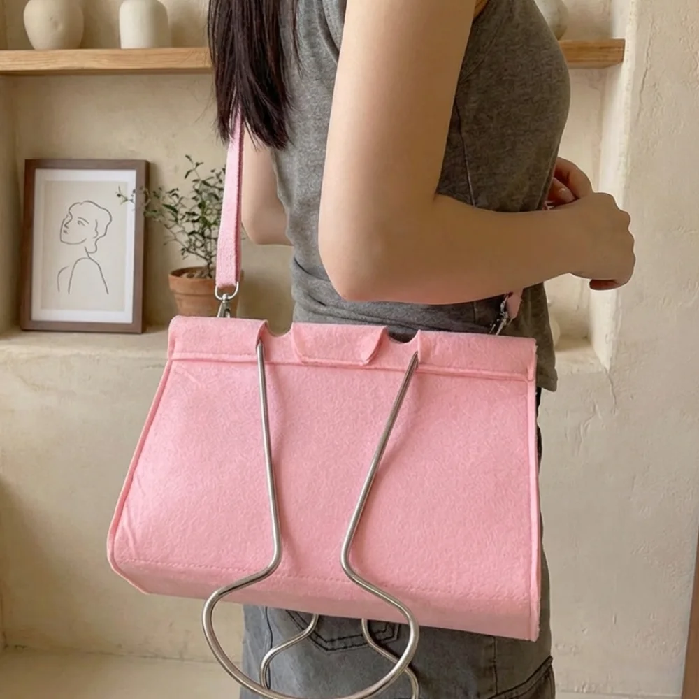 

Вместительная сумка-клатч из фетра с зажимом, однотонная, забавной формы, с длинными ручками, уникальная, оригинальная сумка через плечо для офиса