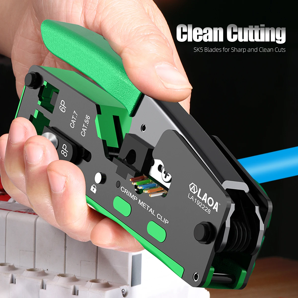 LAOA Perforated RJ Terminal Crimping Pliers 6P 8P CAT5/6/7 Through-hole Registered Jack Crimper Wire Cutter High Precision Tools