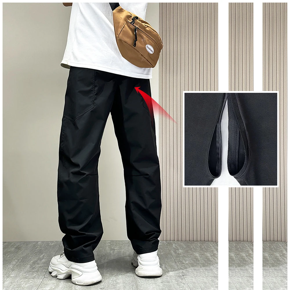 Solid Color Design Sense High Waist Scimitar Pants Invisible Open Crotch Outdoor Sex Ruffian Handsome Men's Slacks Long Trousers