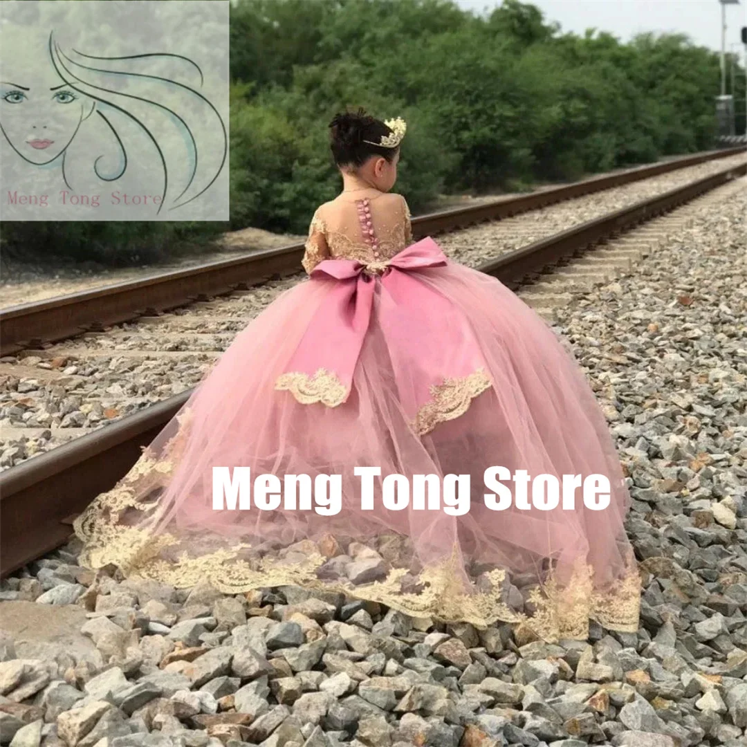 

Платье с цветочным узором для девочек на заказ, пышное платье принцессы с аппликацией и поясом, детское длинное праздничное платье First