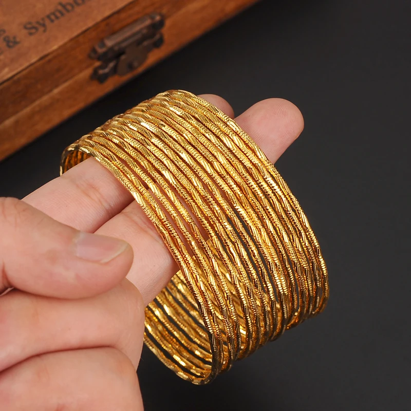 15PCS 24KGold Plated Ethiopian bangle bracelet African Women jewelry Gold Dubai big circle bangles bracelet wedding bridal gift