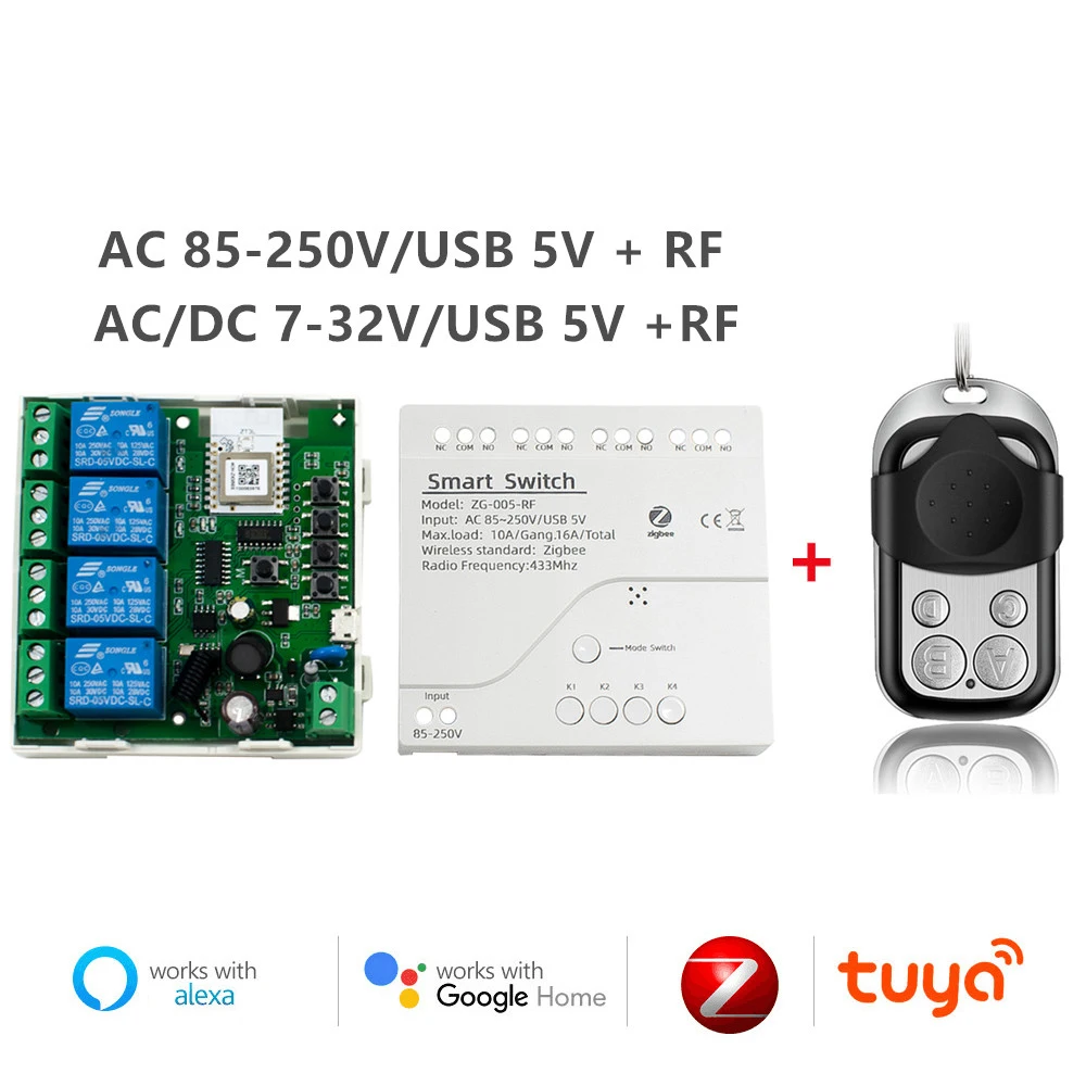Tuya Zigbee Thông Minh Động Cơ Tiếp Công Tắc 1CH DC 12V 24V 220V Nhà Thông Minh Cầu Đèn Điều Khiển Từ Xa 10A Thu Alexa Google Home