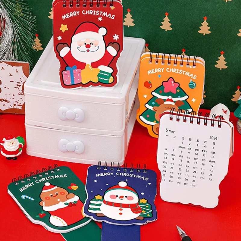 2024 Christmas Desk Calendar Mini Cartoon Cute Patterns Table Calendar Creative Desktop Decorations Daily Planning Small Monthly