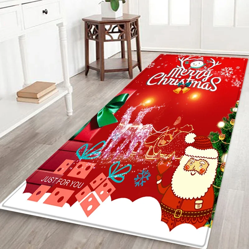 Merry Christmas Santa Claus Carpet for Living Room Home Decor Kitchen Hallway Balcony Rugs Flannel Bedroom Entrance Doormat