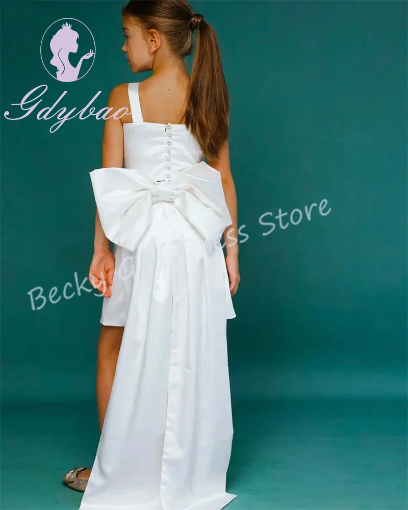 Белые платья с цветочным узором для девочек по индивидуальному заказу на свадьбу, атласный жемчуг с бантом, элегантное детское вечернее платье Quinceanera для официальных мероприятий