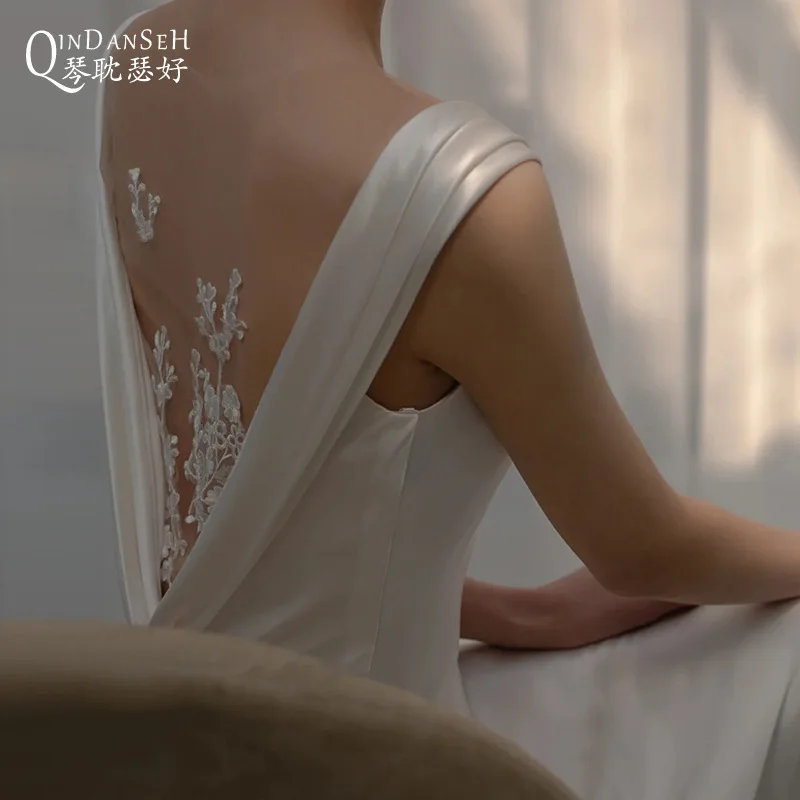 Robes pour femmes robe de mariée légère en Satin français mariée sirène conception de Niche douce forêt Style robe de mariée blanche avec Train