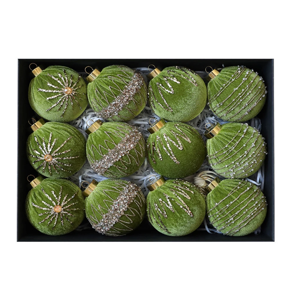 

Набор из 12 бархатных рождественских украшений диаметром 8 см с мягкой флокированной текстурой для елочных венков, гирлянд и каминного праздничного украшения