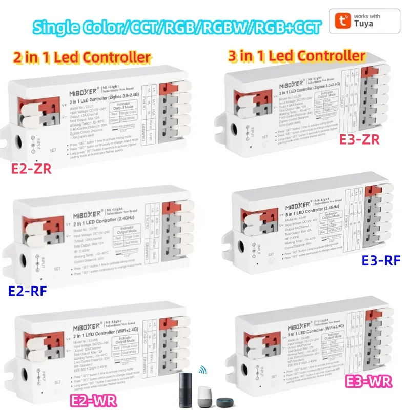 Milight 2/3 in 1 Led Controller 2/3 WR ER RF WiFi/Zigbee3.0+2.4G DC12-24V for Single color/CCT/RGB/RGBW/RGB+CCT LED Strip Light