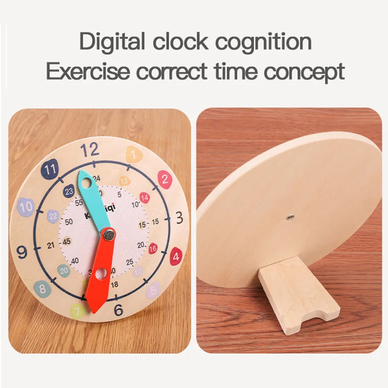 1PCS 나무 시계 어린이 교육 장난감 시간 분 인식 다채로운 시계 장난감 어린이 조기 유치원 교육 보조