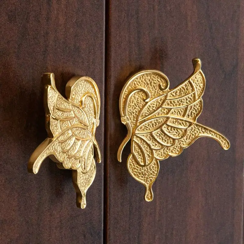 Retro 2Pairs Solid Brass Butterfly Furniture Pulls Handles Drawer Knobs Cupboard Wardrobe Kitchen Dresser TV Wine Cabinet Pulls