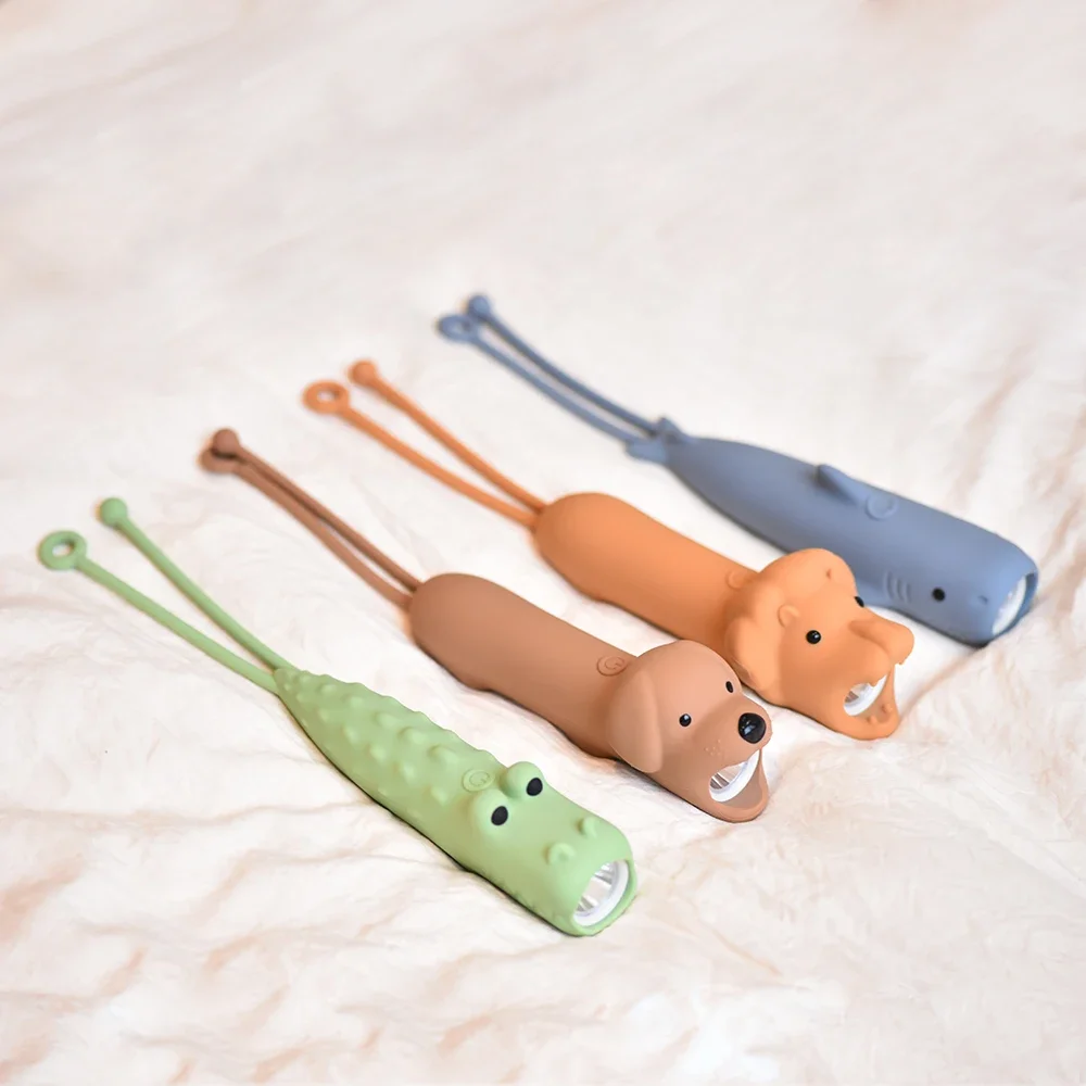 مصباح يدوي USB قابل لإعادة الشحن لطيف لينة سيليكون التمساح الأسد الكلب الحيوان LED مصباح المحمولة في الهواء الطلق الكرتون على شكل يده الخفيفة