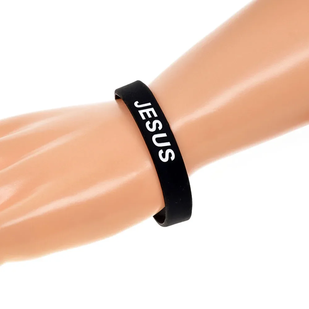 50 Stück Kreuz, Gerechtigkeit und Liebe zu Jesus Silikon-Gummi-Armband, Glaube, Hoffnung, christliches Armband, Schwarz – Detail 8