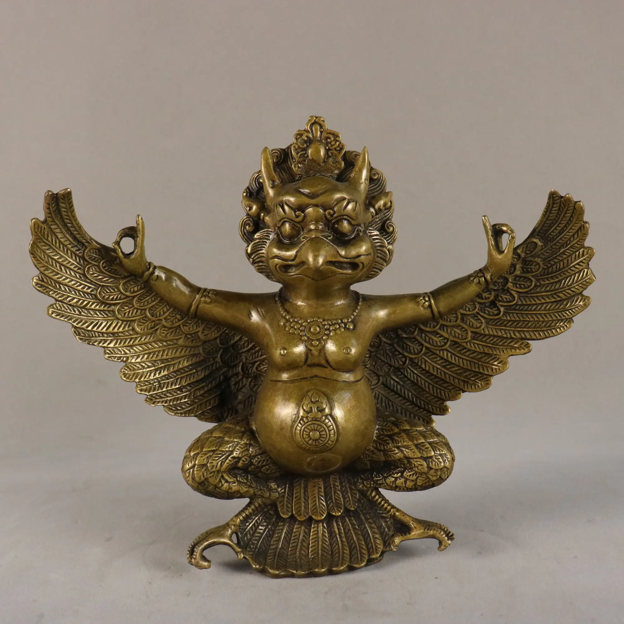 

10"Tibetan Temple Collection Old Brass Garuda Dhwaja Protector Buddha Thunderstorm Worship Hall Town house Exorcism