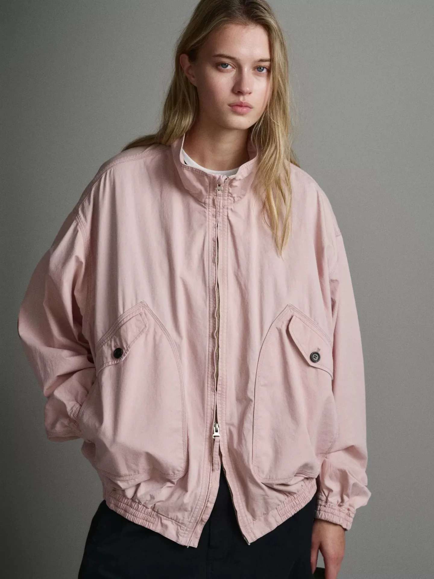 

Loose Casual Stand Collar Women's Jacket PREON Early Spring New Style Zipper Closure Long Sleeve Color Short Coat