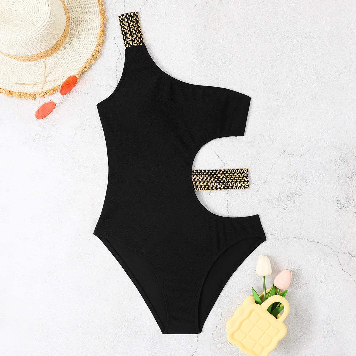 Um ombro maiô feminino uma peça oco para fora banho feminino bodysuit maiô banhistas beachwear e5549