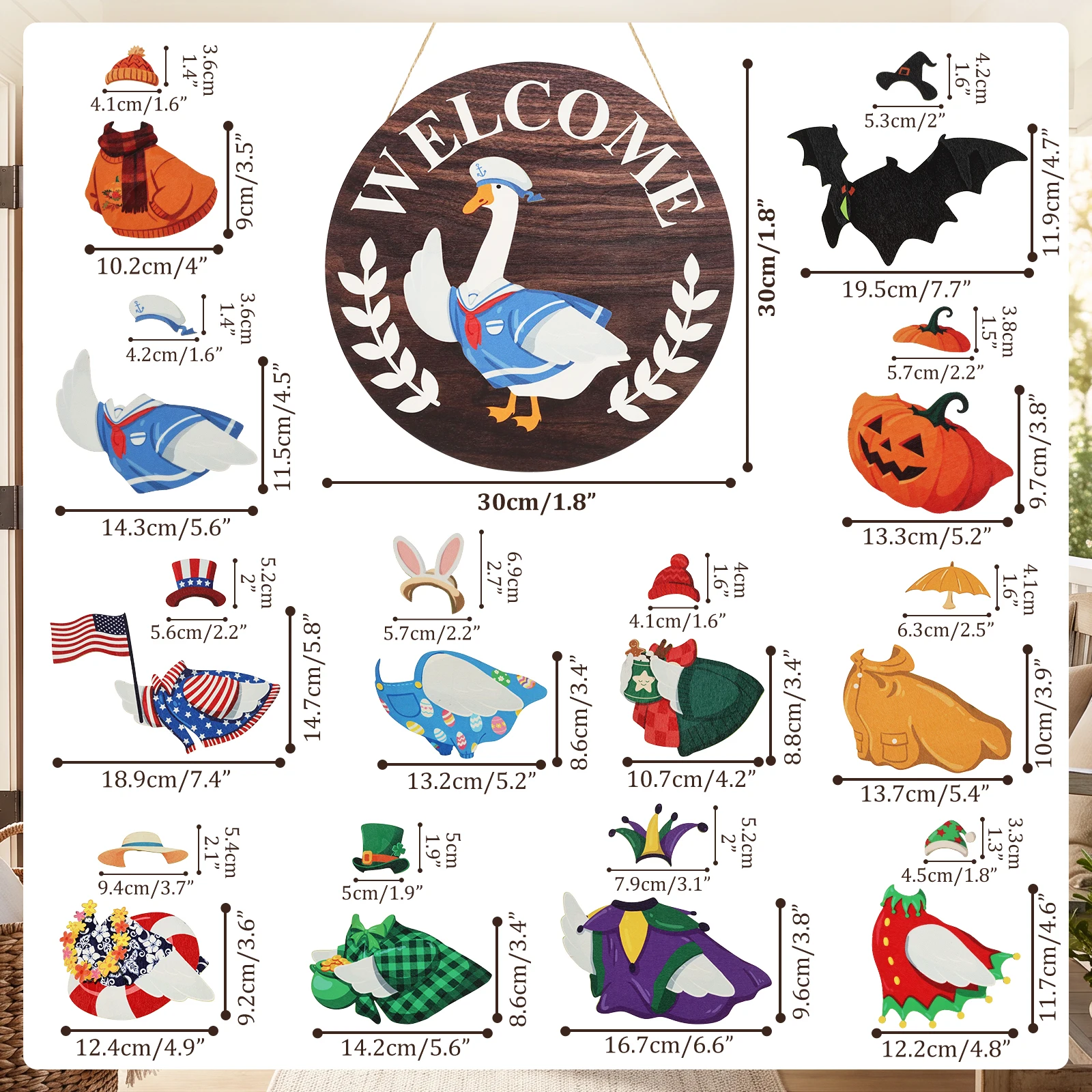 Interchangeable Wooden Door Sign with Magnetic Piece for Holiday Decoration Interchangeable Door Sign Seasonal Door Sign Round