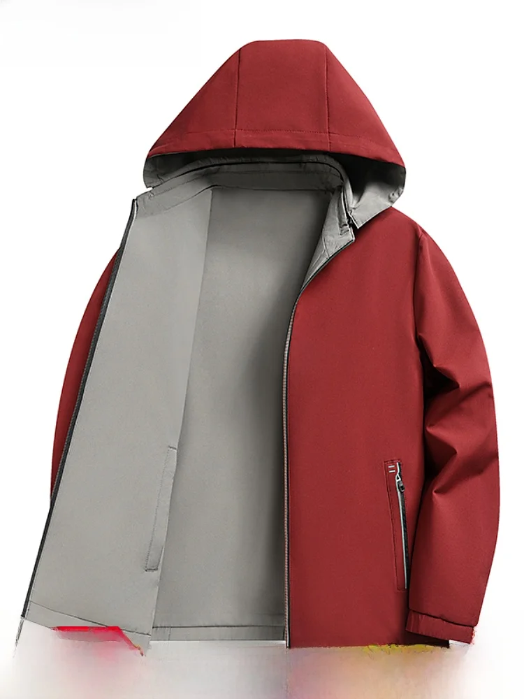 

Double-Sided Men's Casual Jaet Hooded Midlife Dad Clothes Busin Gentleman Sle Anti-Wrinkle Polyester Zipper Clo...