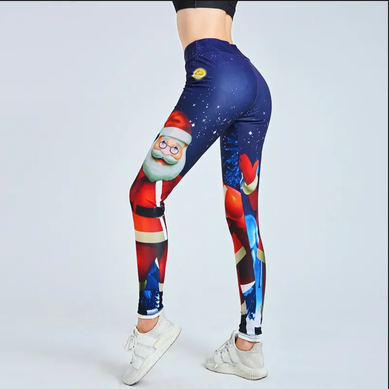 

Autumn Santa Claus Print Women's Yoga Pants 3D Christmas Element Pattern Tight Pants Outdoor Street Hip Hop Christmas Party Pant