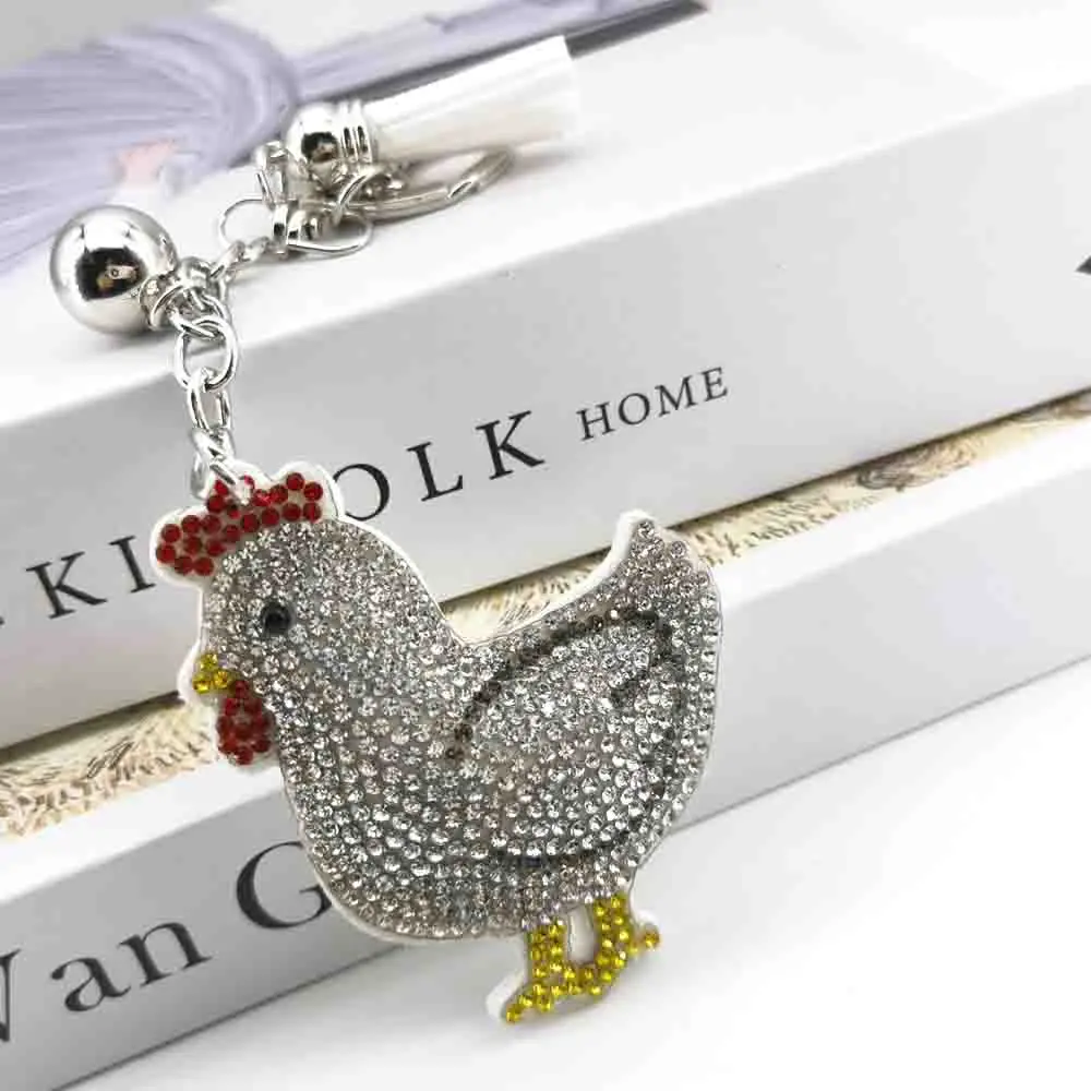 Creative Cute Little Chicken Crystal Car Keychain Ring Animal Hen Girl Bag Pendant Gift