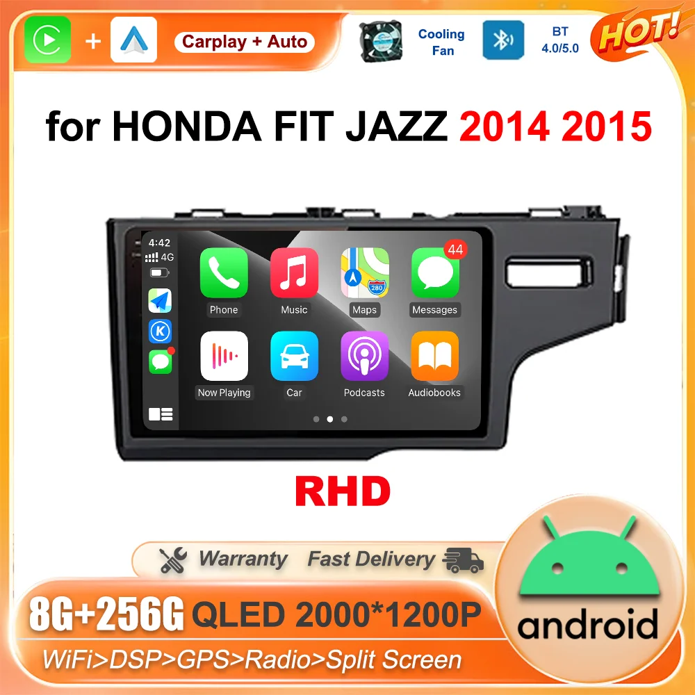 9 inch Right Hand Drive for HONDA FIT JAZZ 2014 2015 Android OS Car Radio Multimedia Player Wireless Carplay Navigation GPS WiFi