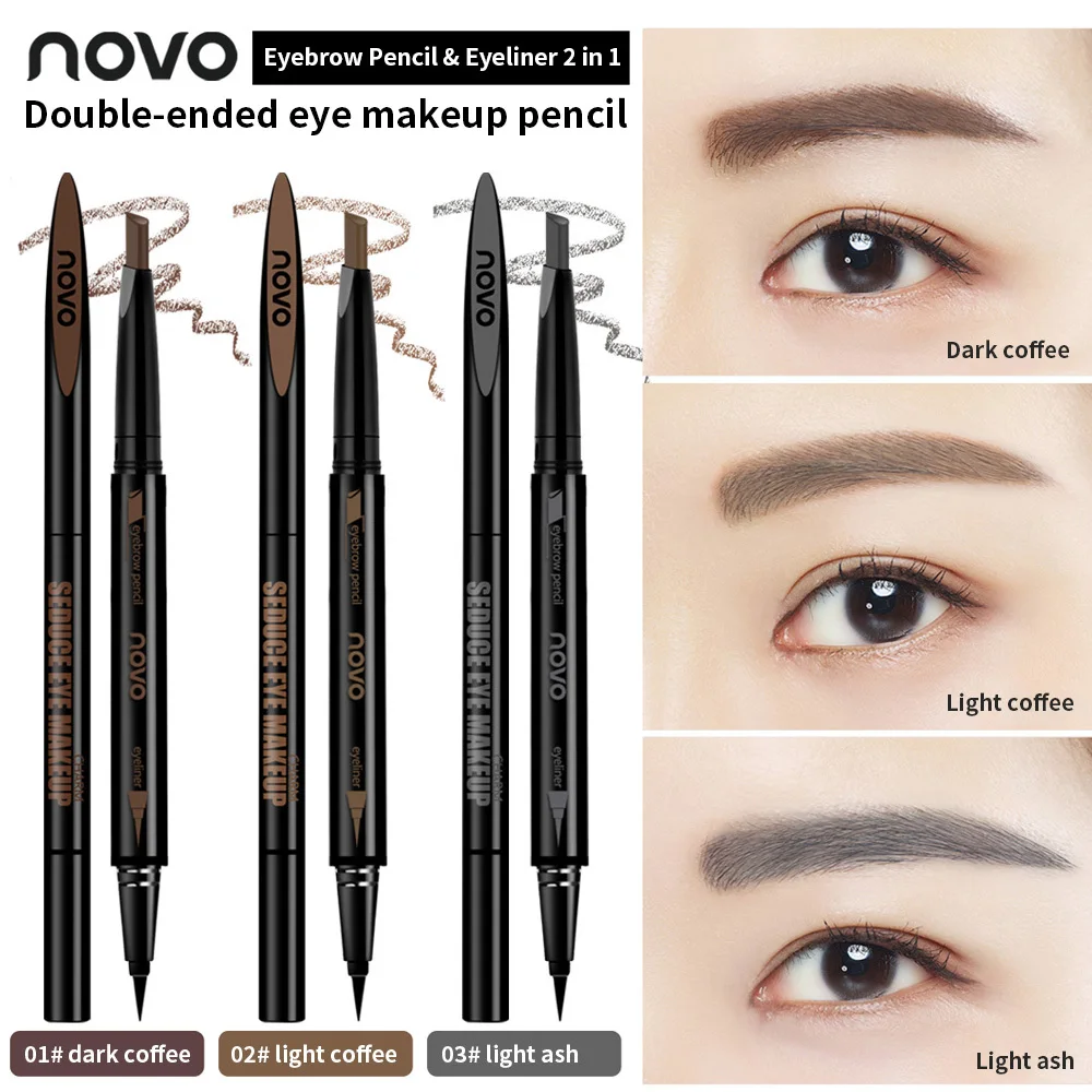 Novo Eyebrow Flying Double Headed Eye Makeup Pen 2-in-1 Eyebrow Pen Holds Makeup and Shows Color, Not Easy To Blunt Makeup